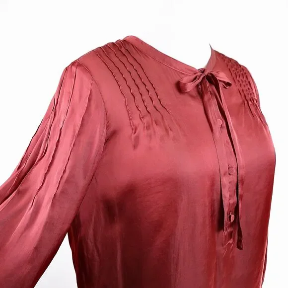 J Crew Size M Featherweight Satin Tie Neck Blouse Clay Tile Orange - Picture 7 of 11